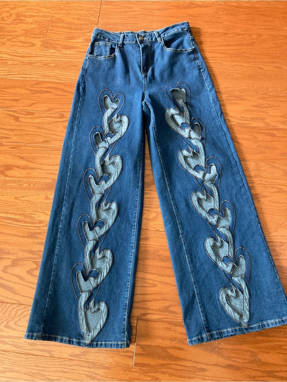 Y2K Cutout Wide Leg Denim Jeans Baddie Sexy Boho Festival Hippie 30 x 30 EUC